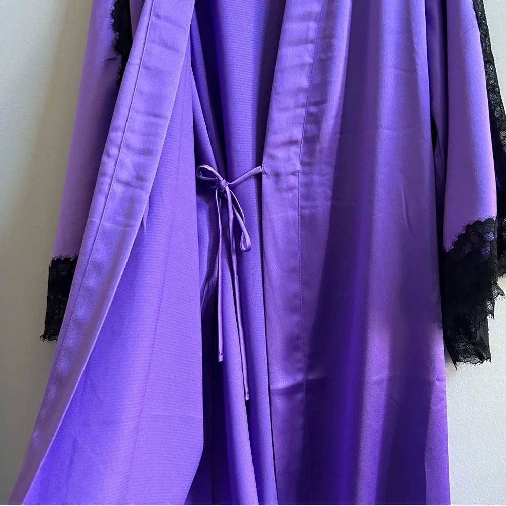 NWOT Victoria’s Secret Purple Black Luxe Collection Lace Trim Kimono Robe, XS/S - Picture 7 of 11